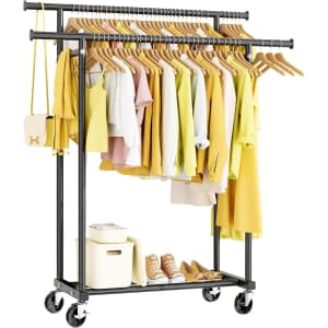 Hyseyy Double Rod Clothing Rack w/ Wheels: $20 w/ Prime Hyseyy Double Rod Clothing Rack w/ Wheels: $20 w/ Prime