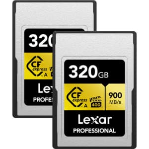 Lexar 320GB Professional CFexpress Type A Card Gold Series 2-Pack: $250 Lexar 320GB Professional CFexpress Type A Card Gold Series 2-Pack: $250