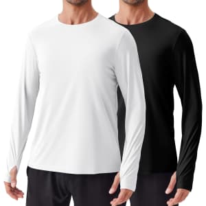 PINSPARK 2 Pack Men's Rash Guard UPF 50+ Long Sleeve: 2 for $9.99