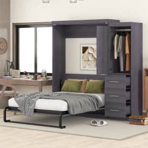 Euroco Full Size Murphy Wall Bed with Wardrobe: $725