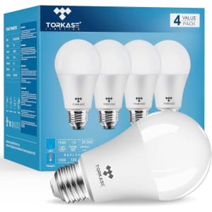 Torkase A19 100W Equivalent LED Bulb 4-Pack: $5
