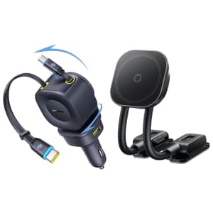 Baseus 163W 4-in-1 USB-C Retractable Car Charger + Dual Arm Magnetic Car Phone Mount: $29.99
