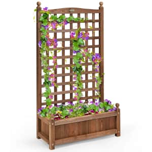 Costway Fir Solid Wood Outdoor Planter Box with Trellis: $70