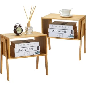 Pipishell Bamboo Stackable End Table Set of 2: $40