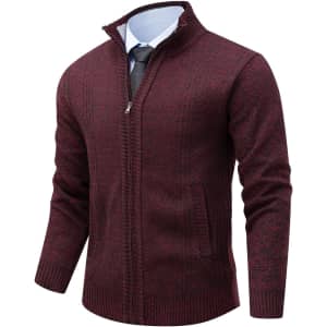 Msmsse Men's Stand Collar Cardigan Knit Sweater Wine: $13.25