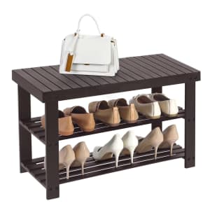 Songmics 3-Tier Bamboo Bench w/ Shoe Rack: $33.99