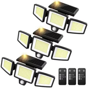 Waterproof Motion Sensor Solar Flood Lights - 3 Pack: $25.99