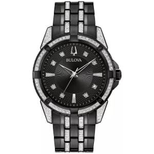 Refurb Bulova Crystal Men's Quartz Cystals Stainless Steel Black Watch: $212