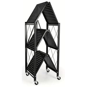 Heavy-Duty 750-lbs. 3-Tier Foldable Metal Storage Rack w/ Wheels: $22