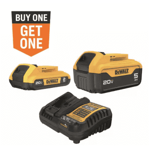 DeWalt 20V Lithium-Ion 5.0Ah and 2.0Ah Batteries w/ Charger: $199 w/ free tool