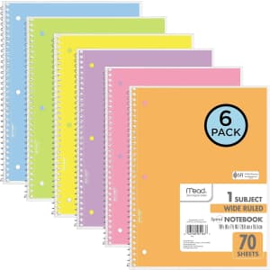 Mead 70-Sheet Spiral Notebook 6-Pack: $7.29 Mead 70-Sheet Spiral Notebook 6-Pack: $7.29