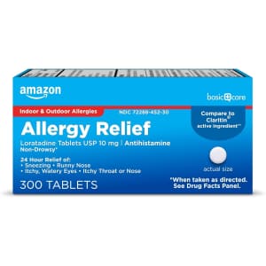 Amazon Basic Care 300-Count 10mg Allergy Relief Loratadine Tablets: $8.73