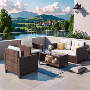 4-Piece Wicker Patio Conversation Set: $168 4-Piece Wicker Patio Conversation Set: $168