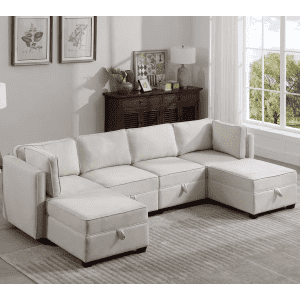 Morden Fort Modular 6-Piece Sectional Sofa with Storage Ottoman: $999