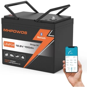 Mhpowos 12V 100Ah LiFePO4 Battery with Bluetooth: $167.29