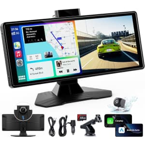 10.26" HD Portable Wireless Carplay Screen w/ 4K Dash Cam: $48.99