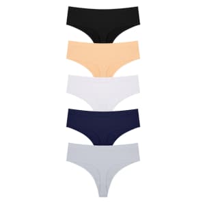Voenxe Women's Seamless High Waisted Thong 5-Pack: $8.25 Voenxe Women's Seamless High Waisted Thong 5-Pack: $8.25