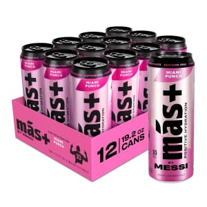 Más+ by Messi 19.2-oz. Miami Punch Sports Drink & Hydration Beverage 12-Pack: $9.01 via Sub & Save