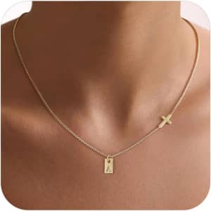 Focoog 14K Gold Plated Initial & Cross Necklace: $4.99