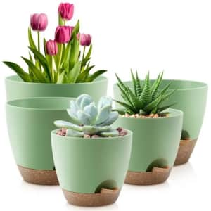 5-Piece Self-Watering Plant Pots Set: $15