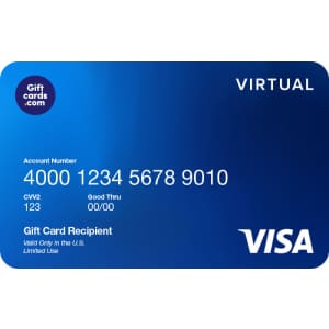 $100 Visa Virtual Gift Card + $10 Giftcards.com Gift Card: $100 $100 Visa Virtual Gift Card + $10 Giftcards.com Gift Card: $100