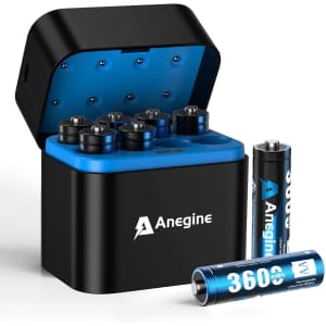 Anegine Rechargeable Lithium AA Batteries 8-Pack w/ Charger: $13.99