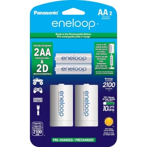 Eneloop 2 D Size Battery Adapters with 2 AA Rechargeable Batteries: $4.98 Eneloop 2 D Size Battery Adapters with 2 AA Rechargeable Batteries: $4.98