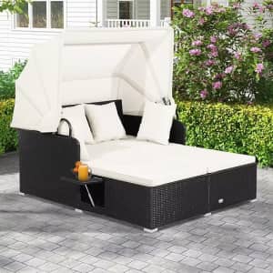 2-Person Double Sunbed Lounger w/ Retractable Canopy: $207 2-Person Double Sunbed Lounger w/ Retractable Canopy: $207