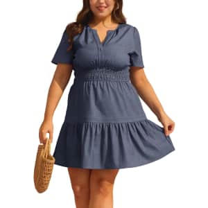 Roschico Women's Plus Size Denim Dress with Ruffle Hem: $11.99 Roschico Women's Plus Size Denim Dress with Ruffle Hem: $11.99