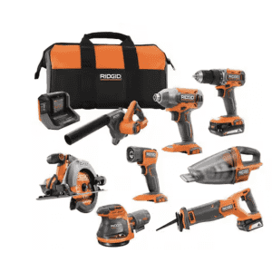 Ridgid 18V Cordless 8-Tool Combo Kit with 2.0 Ah Battery, 4.0 Ah Battery, Charger, and Tool Bag: $299 Ridgid 18V Cordless 8-Tool Combo Kit with 2.0 Ah Battery, 4.0 Ah Battery, Charger, and Tool Bag: $299