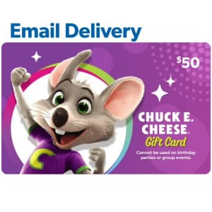 $50 Chuck E. Cheese Gift Card at Sam's Club: $38 $50 Chuck E. Cheese Gift Card at Sam's Club: $38