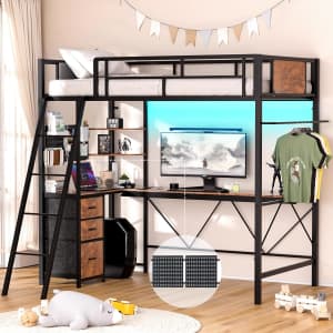Yoeemz Twin Loft Bed w/ L-Shape Desk and Storage: $119.99