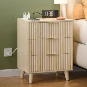 Fluted Nightstand with USB Charging 3 Drawer: $54.99