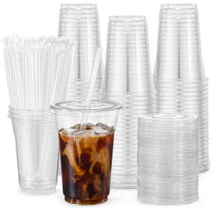 16-oz. Clear Plastic Cups with Lids and Straws 100-Pack: $21 w/ Subscribe & Save