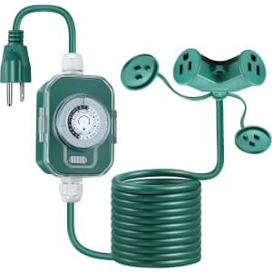 2-Outlet 20-Foot Outdoor Extension Cord with Timer: $13