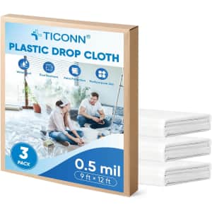 Ticonn 12x9-Foot Plastic Drop Cloth 3-Pack: $5.24 Ticonn 12x9-Foot Plastic Drop Cloth 3-Pack: $5.24
