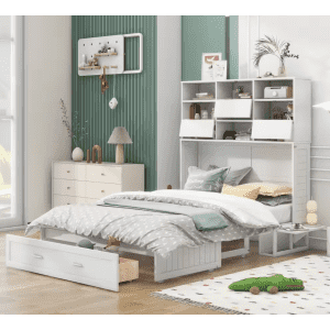 Harper & Bright Designs Queen Size Murphy Bed with Bookcase: $793