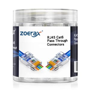 RJ45 Cat6 Pass Through Connector 100-Pack: $9