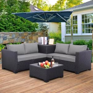 4-Piece Wicker Patio Furniture Set w/ Table & Storage Box: $243 4-Piece Wicker Patio Furniture Set w/ Table & Storage Box: $243