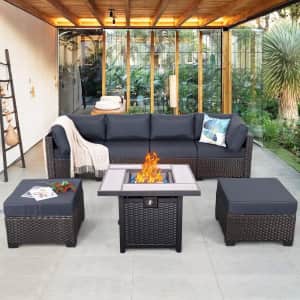 7-Piece Patio Furniture Set w/ Gas Fire Pit: $394