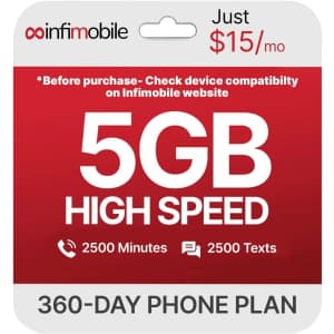 Infimobile 12-Month Prepaid Plan + 5GB Monthly Data with SIM Card: $60