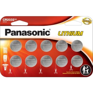 Panasonic CR2032 3-Volt Long-Lasting Lithium Coin-Cell Batteries 10-Pack: $6.42