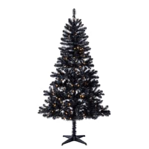 6.5-Foot Pre-Lit Madison Pine Black Artificial Christmas Tree: $12