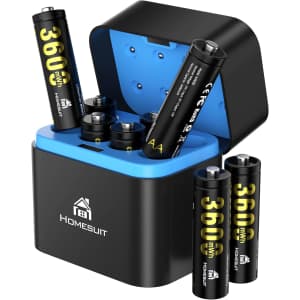 Homesuit Rechargeable Lithium AA Battery 8-Pack with Charger: $14.99
