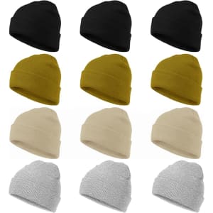Unisex Cuffed Knit Beanie Hat 12-Pack: $9