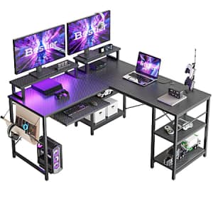 Bestier L-Shaped Corner Computer Desk With Storage Shelf: $179.99