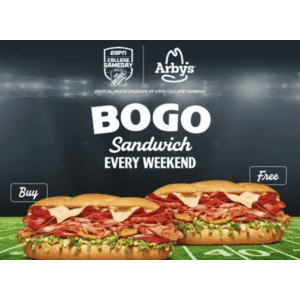 Arby's Weekend Sandwich Deal: Buy one get one free on weekends Arby's Weekend Sandwich Deal: Buy one get one free on weekends