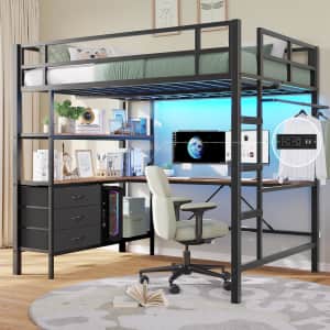 Dictac Full Size Loft Bed w/ Desk & Storage: $111.99