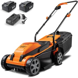 LawnMaster Cordless 13" Mower with Batteries: $90