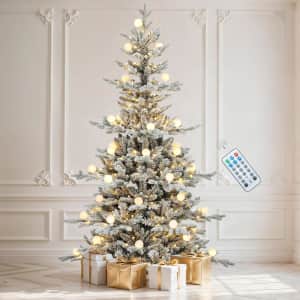 DWVO 7.5-Foot Pre-Lit Flocked Aspen Fir Christmas Tree: $130.04